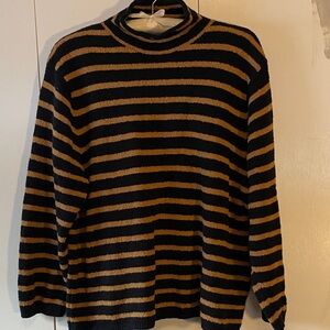 J. Crew Black and Tan Striped Turtleneck Sweater 2X